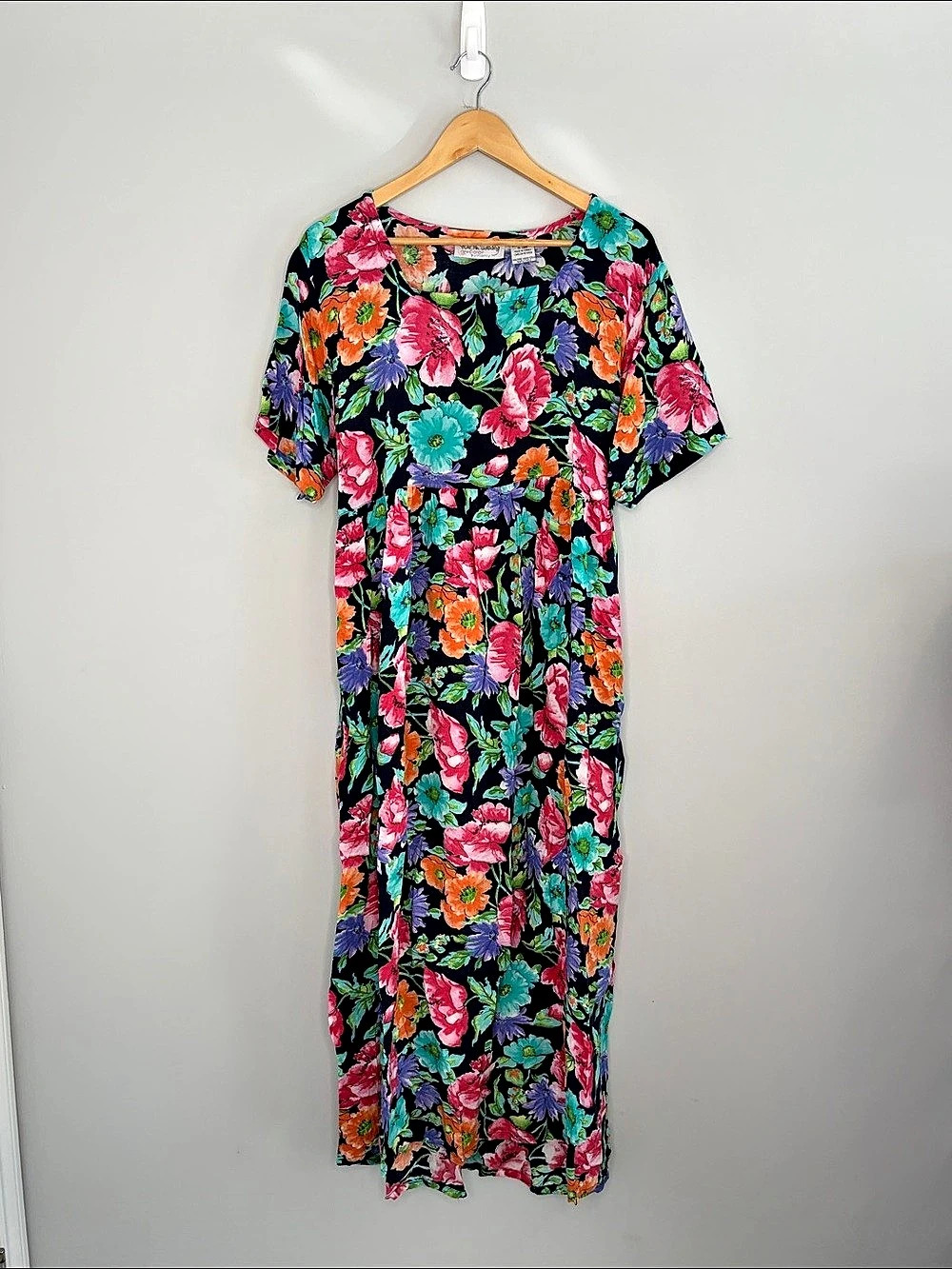 Diane Von Furstenberg Floral Maxi Dress in Black & Pink Like New